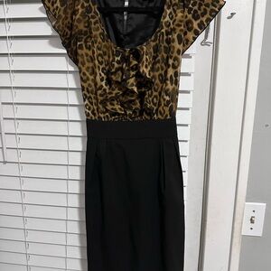 Express Brown and Black Sheath Dress with Flutter Cap Sleeves